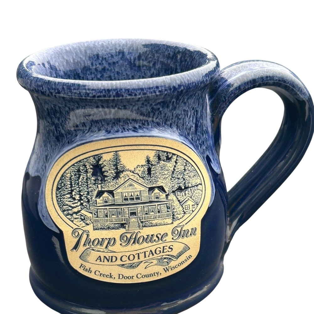 Deneen Pottery Thorp House Inn Mug 2016 Handthrown Blue Glaze Door County WI